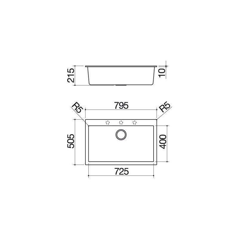 Lavello da cucina quadrato Soul 79,5×50,5 cm nero