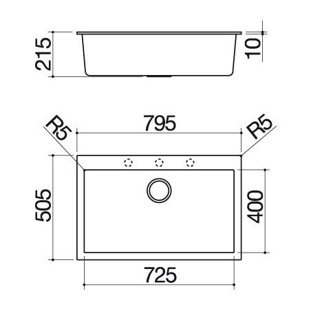 Fregadero de cocina cuadrado Soul 79.5×50.5 cm negro