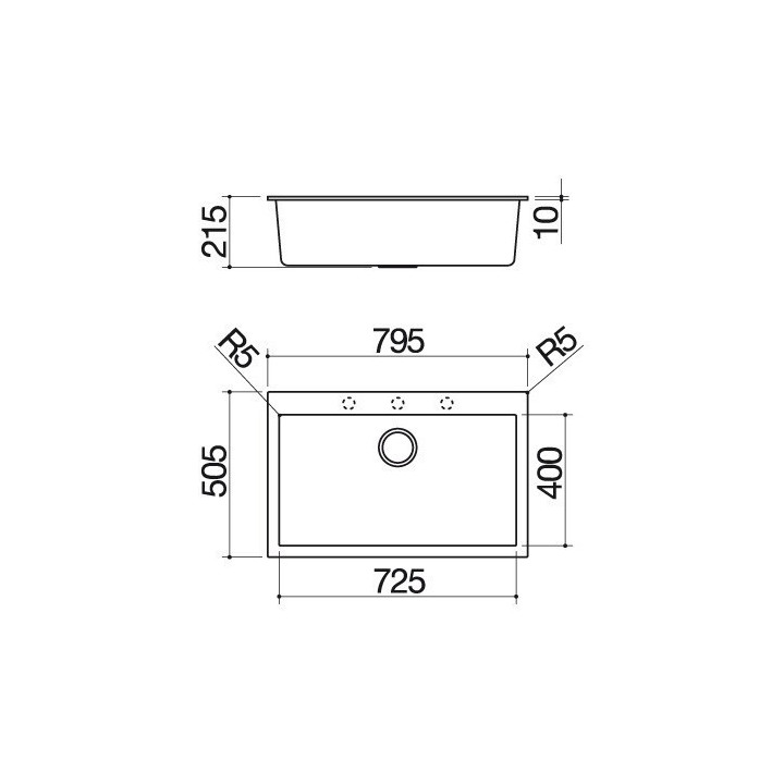 Diskbänk fyrkantig 79,5 x 50,5 cm inbyggd diskbänk svart