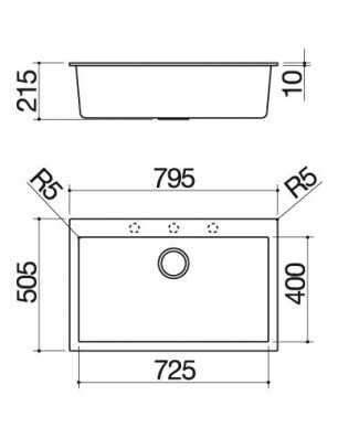 Kitchen sink square Soul 79.5×50.5 cm black