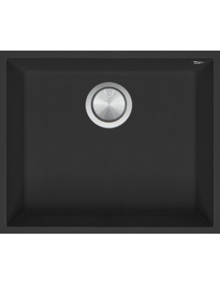 Fregadero de cocina cuadrado Soul 50×40 cm instalado debajo, negro.