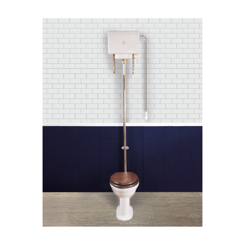 Victorianskt toalett med hög cistern