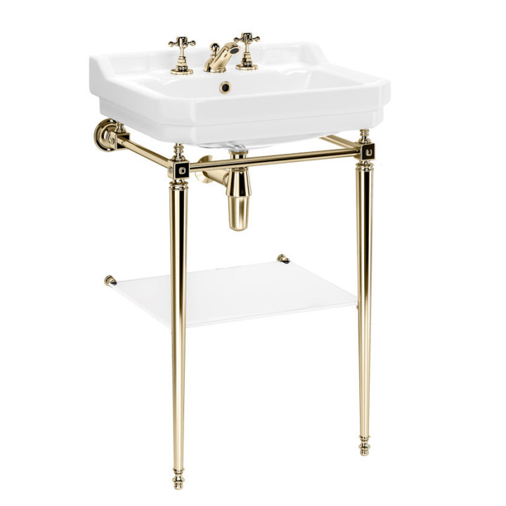 Waschbecken auf Gestell Buxton – Klassisches Konsolenwaschbecken mit Ablage in Chrom, Messing, Nickel, Bronze, Kupfer & Gold