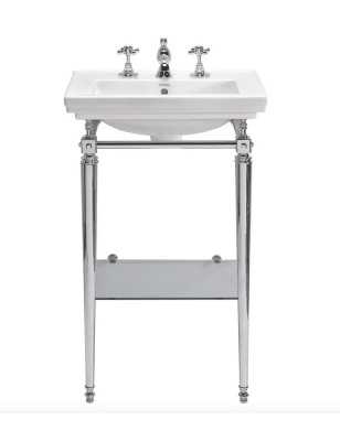 Lavabo sur cadre Astoria Deco' Petit avec étagère en verre | Lavabo console classique en chrome, laiton, nickel, bronze, cuivre