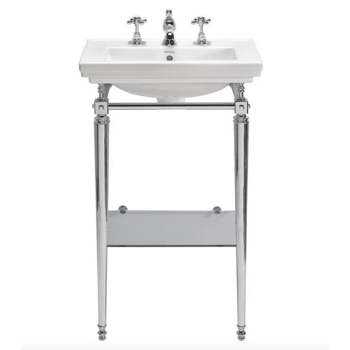 Lavabo sur piétement Astoria Deco Petit avec étagère en verre | Console lavabo classique en chrome, laiton, nickel, bronze, cuiv