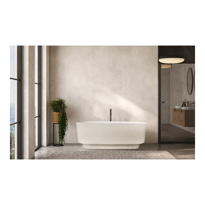 Badewanne in Quarz – Maasai | Freistehende Badewanne aus massivem Material mit skulpturalem Sockel