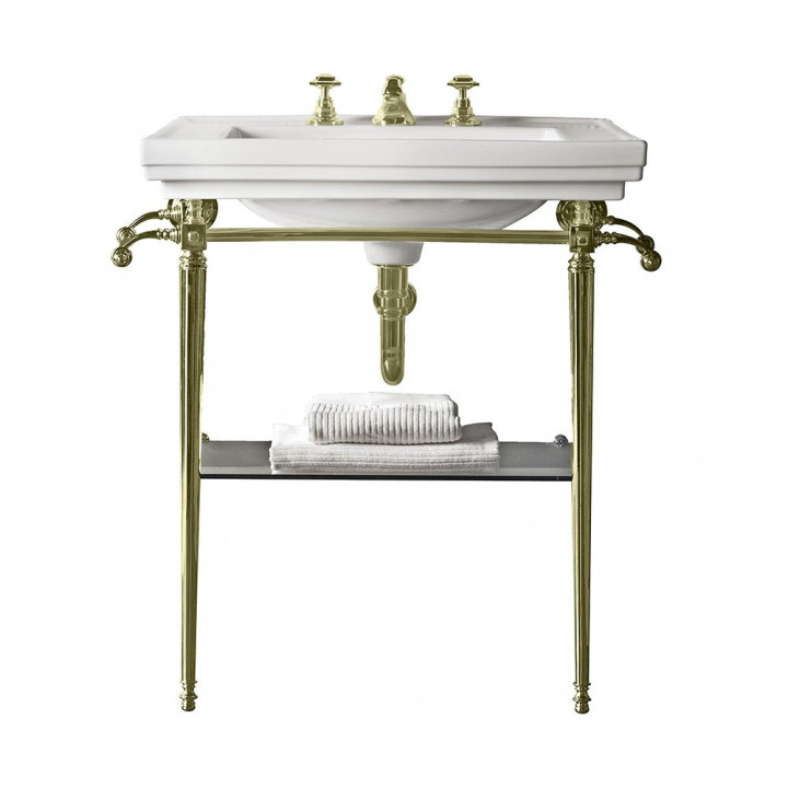 Waschbecken auf Gestell Astoria Deco Groß | Klassisches Art-Déco-Konsolenwaschbecken in Chrom, Messing, Nickel, Bronze, Kupfer &