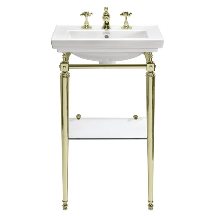 Lavabo sur piétement Astoria Deco Petit avec étagère en verre | Console lavabo classique en chrome, laiton, nickel, bronze, cuiv