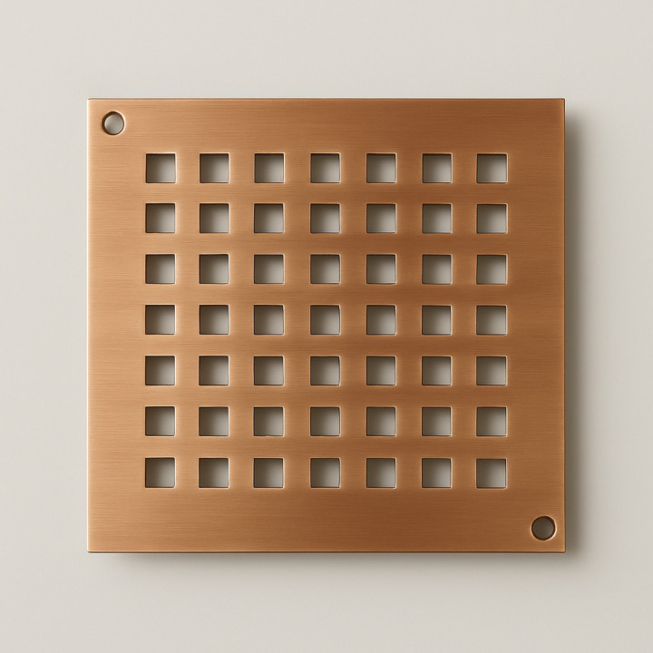 Fyrkantigt mässingsgaller 140×140 mm – Kopparfinish | Blücher